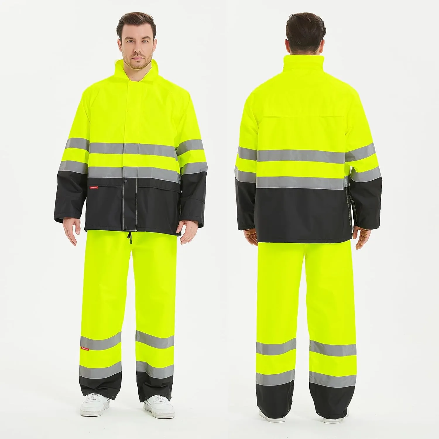 ProtectX Class 3 High Visibility Rain Suit for Men Waterproof, Hi Vis Reflective Safety Rain Jacket Pant Set Rain Coat - Neon Green