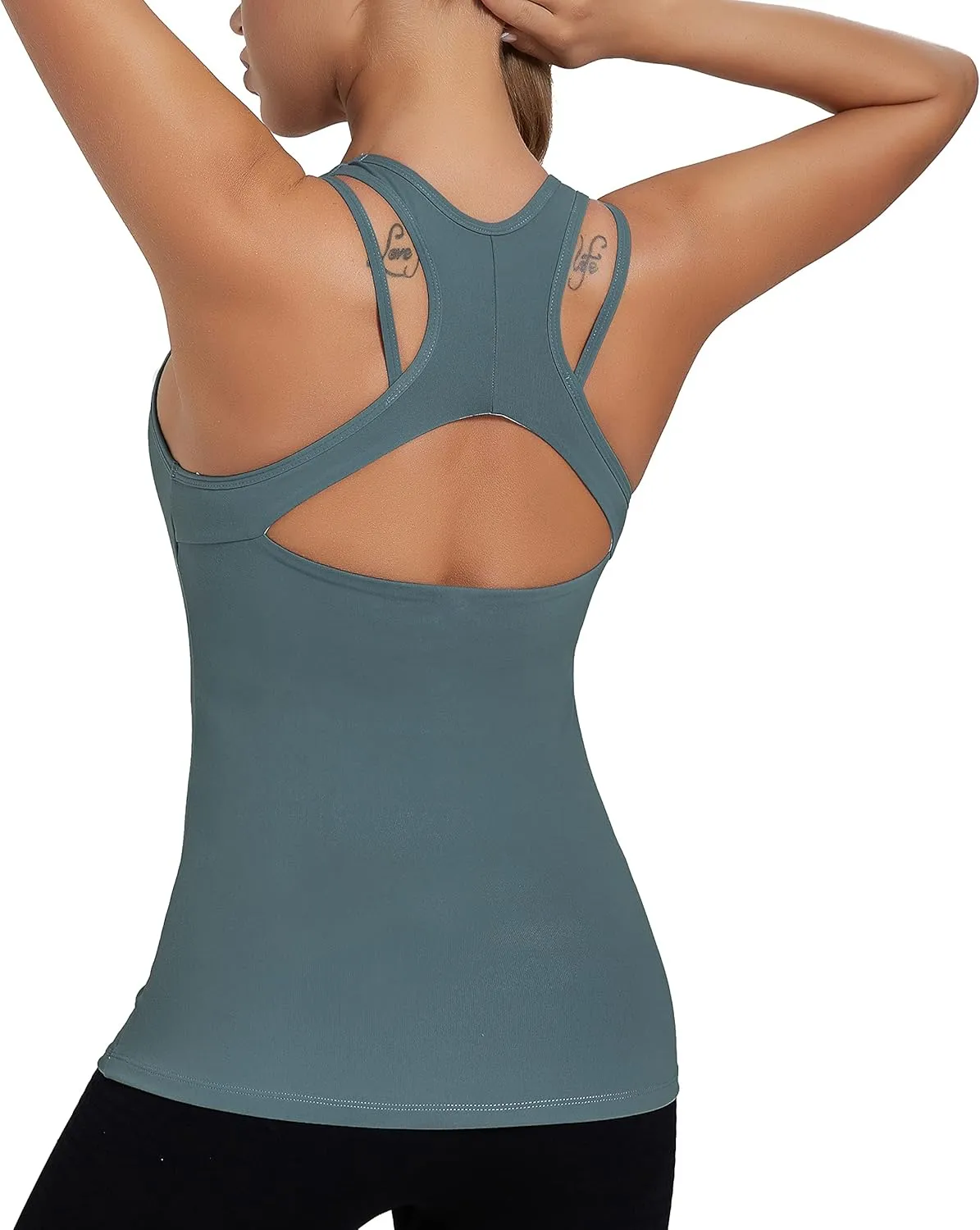 RUNNING GIRL Workout Tank Tops with Built in Bras for Women,Compression Shirt Strappy Back Athletic Yoga Tops