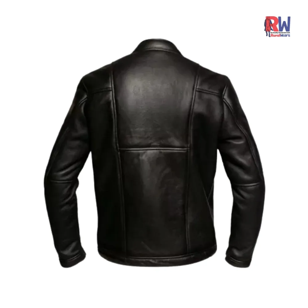 RW Authentic sheepskin B3 Slimfit with Genuine Shearling Black Biker Real Leather Jacket