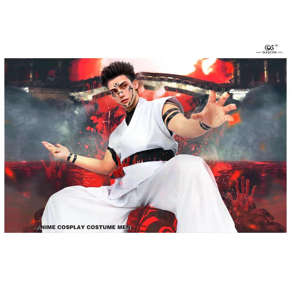 Ryomen Sukuna Cosplay Costume Men White Kung Fu Suit US Size