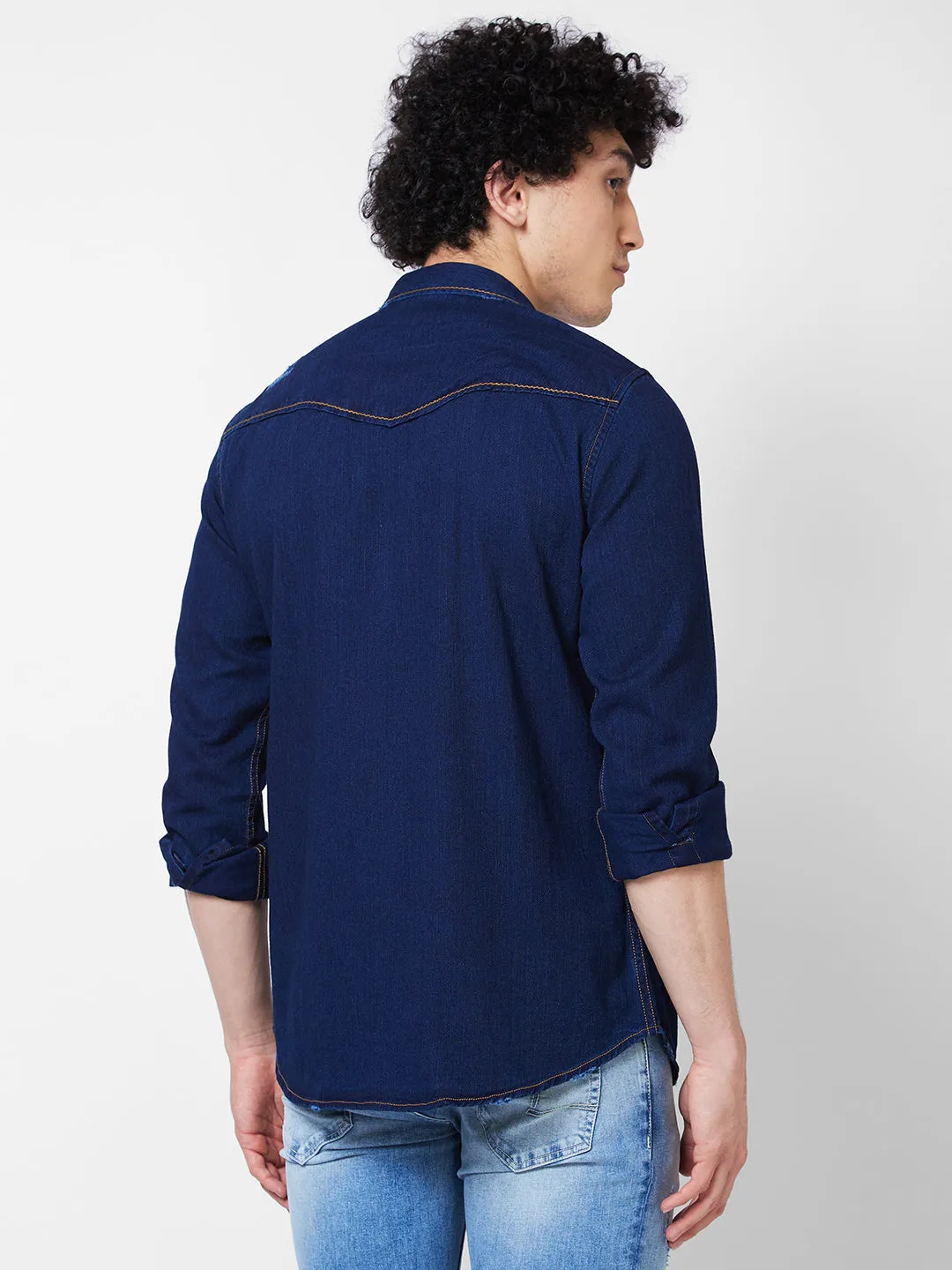 Spykar Blue INDIGO FULL SLEEVE Shirt For Men