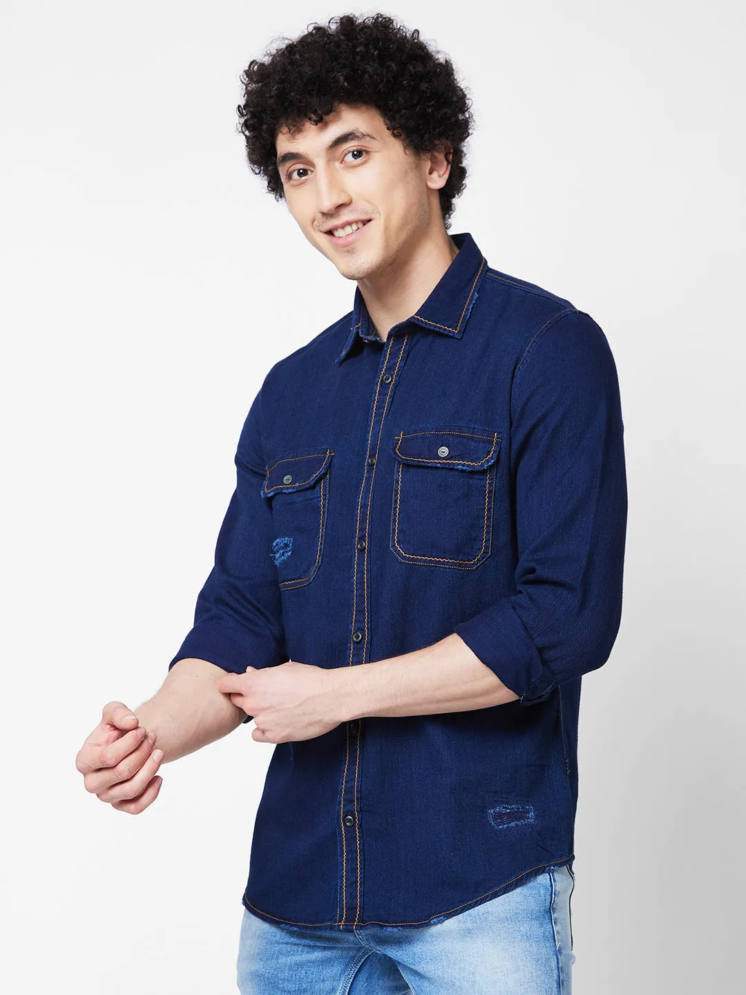 Spykar Blue INDIGO FULL SLEEVE Shirt For Men