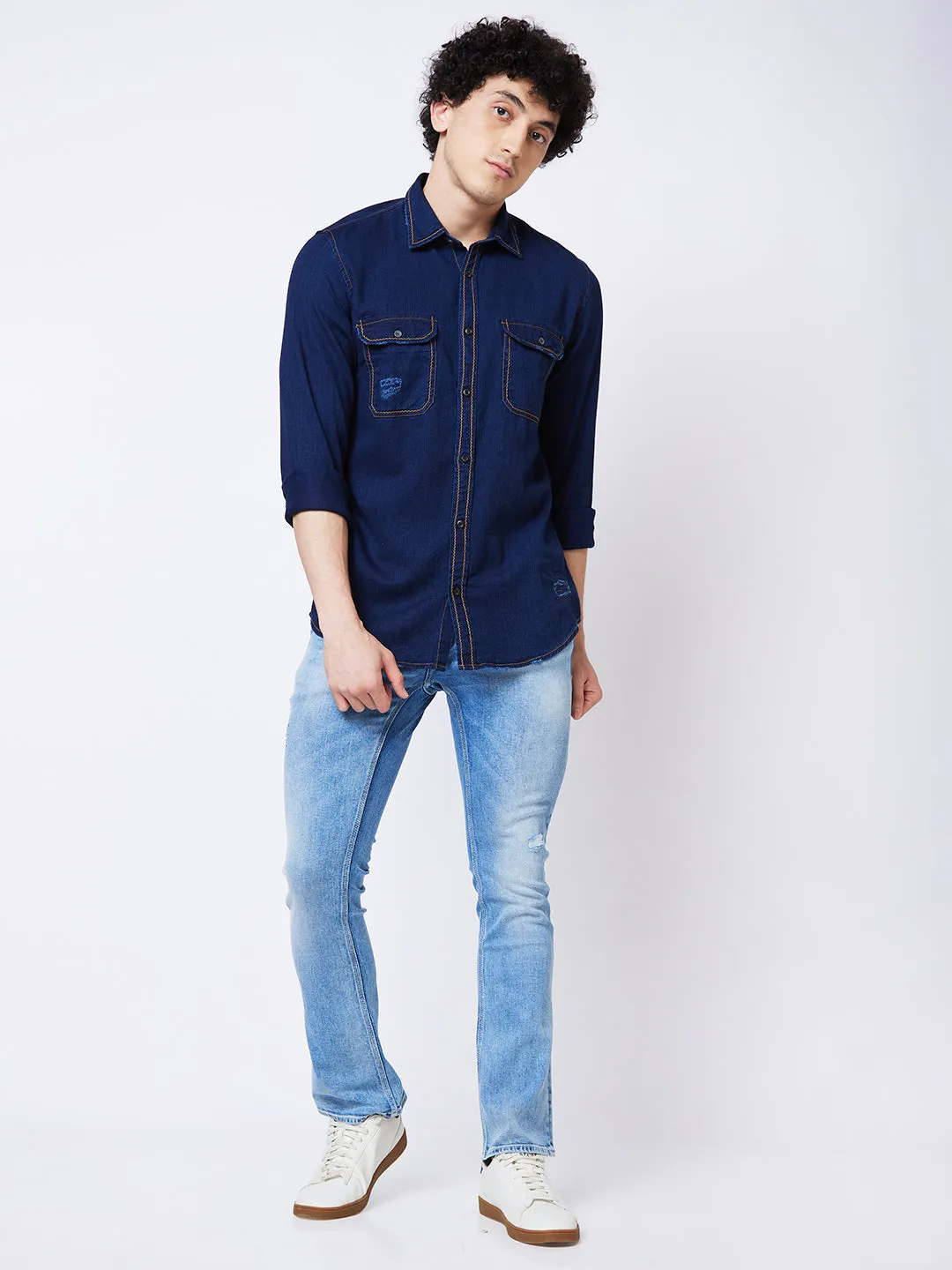 Spykar Blue INDIGO FULL SLEEVE Shirt For Men