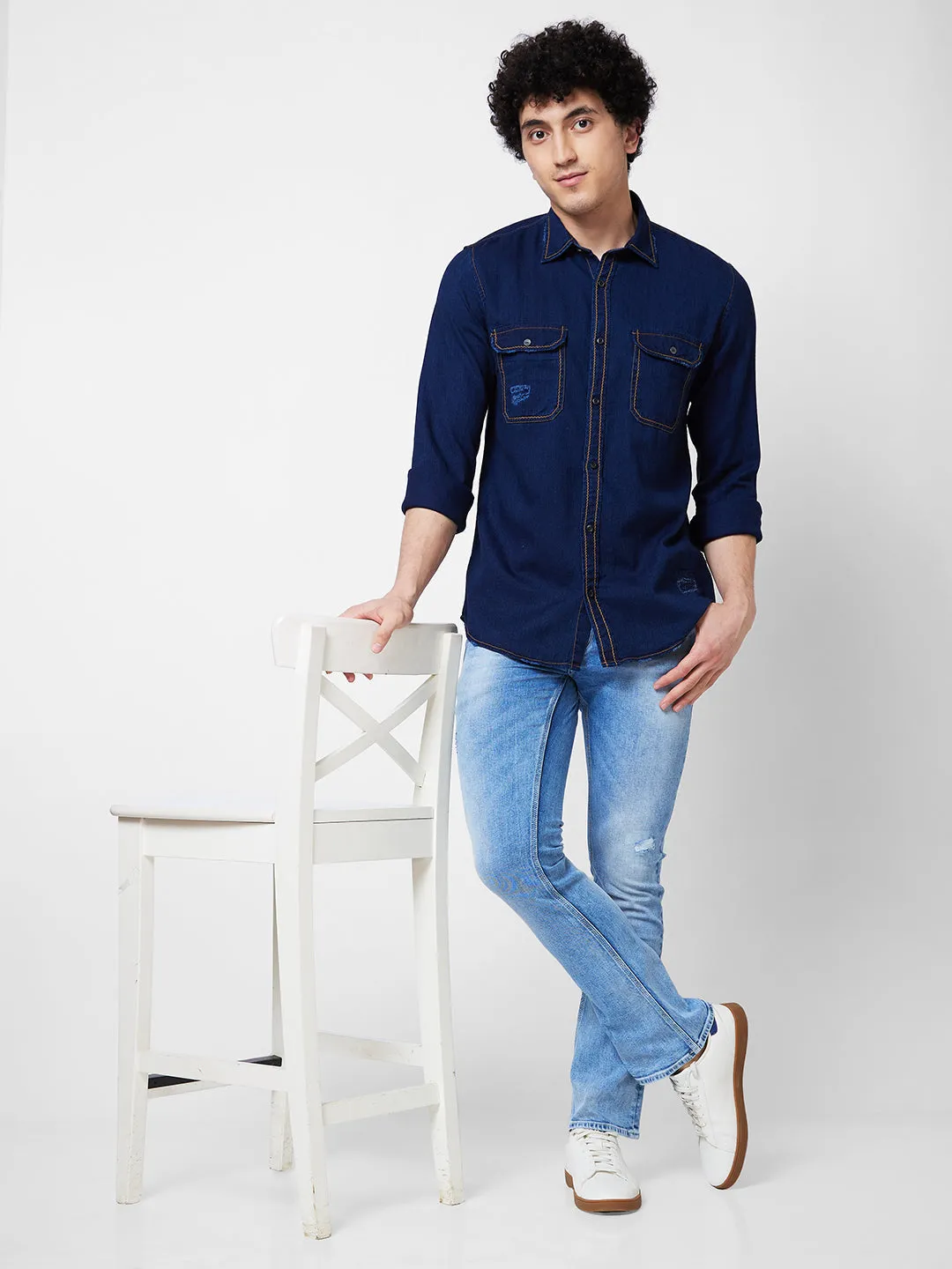 Spykar Blue INDIGO FULL SLEEVE Shirt For Men