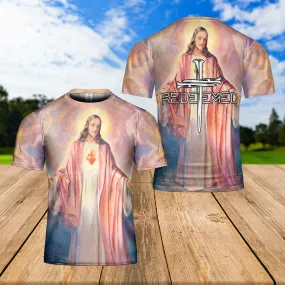 Teesdily | Jesus Christian Heaven Religion 3D T-Shirt God Christ Cross Redeemed Sport All Over Print Shirt Religious Gifts