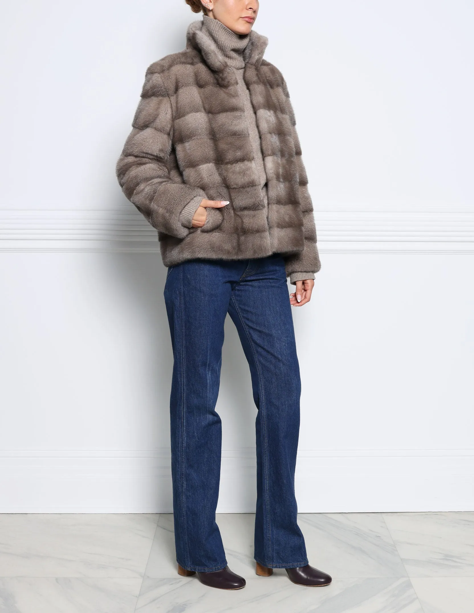 The Royal Mink Fur Jacket in Taupe