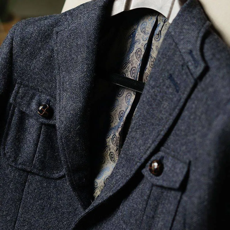 Toleet classy outfits men British Retro Fashion Hunting Suit plus Size Suit Tweed Wool Coat Multi-Bag Herringbone Pattern Workwear Suit Single