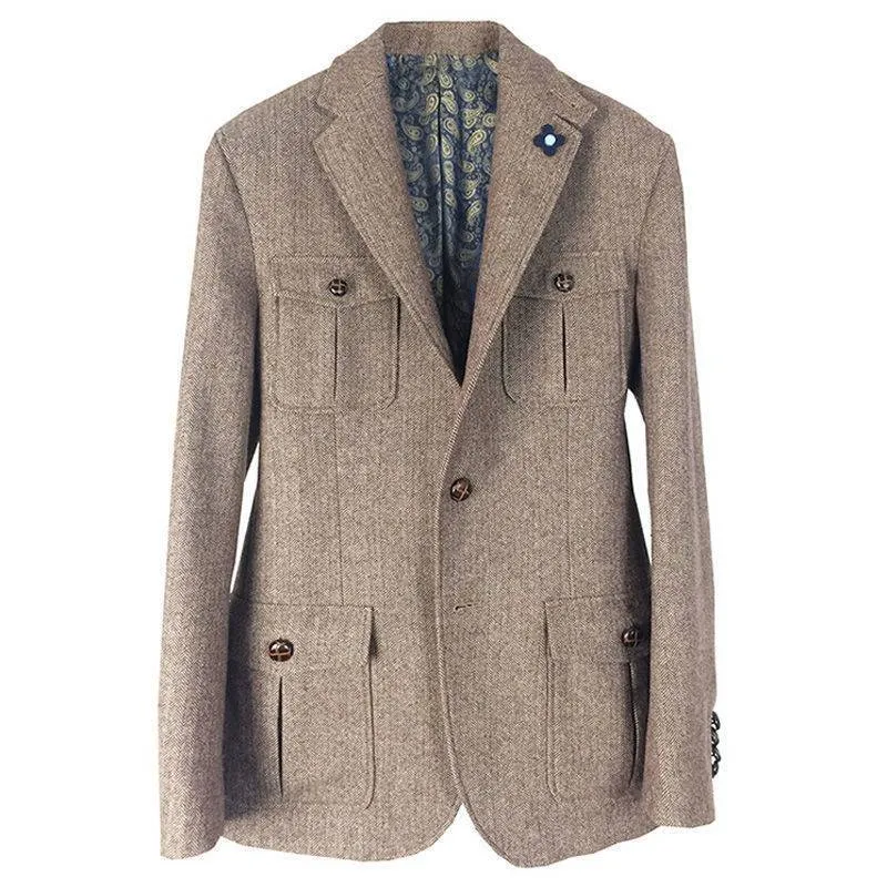 Toleet classy outfits men British Retro Fashion Hunting Suit plus Size Suit Tweed Wool Coat Multi-Bag Herringbone Pattern Workwear Suit Single