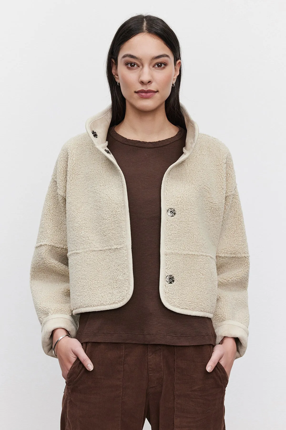 Velvet by Graham & Spencer Kelly 06 Luxe Sherpa Reversible Jacket | Ecru | Clearance Final Sale