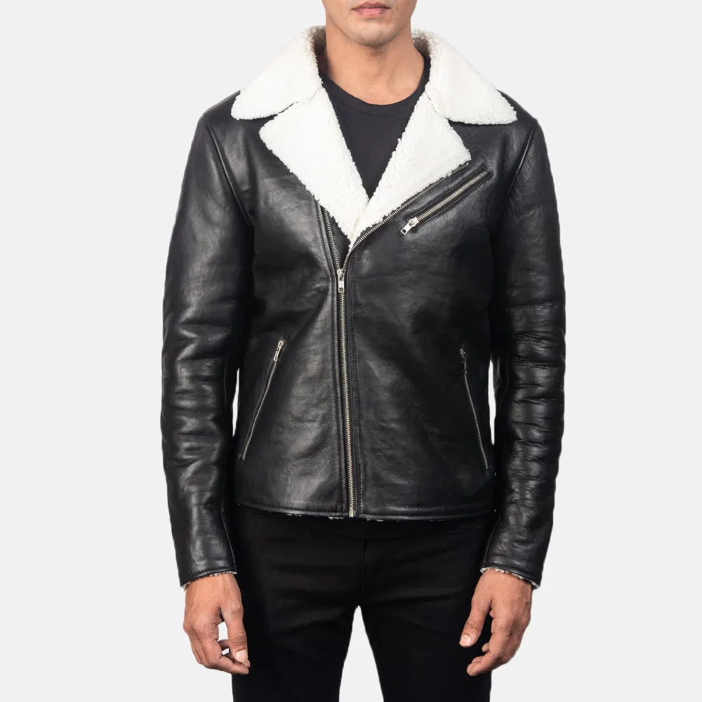 White Shearling Black Leather Jacket