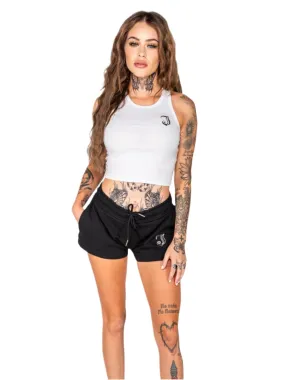 Women's Inked Icon Logo Crop Tank - White/Black