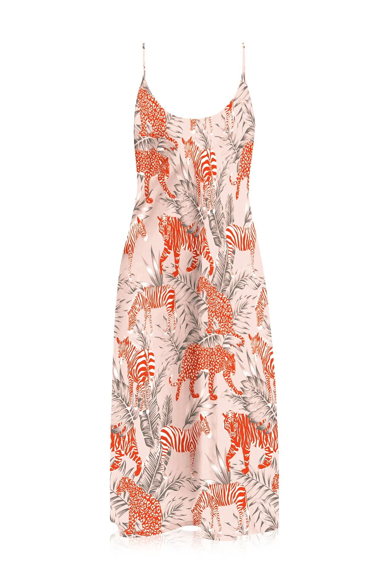 Zebra Print  Cami Slip Midi Dress in Orange