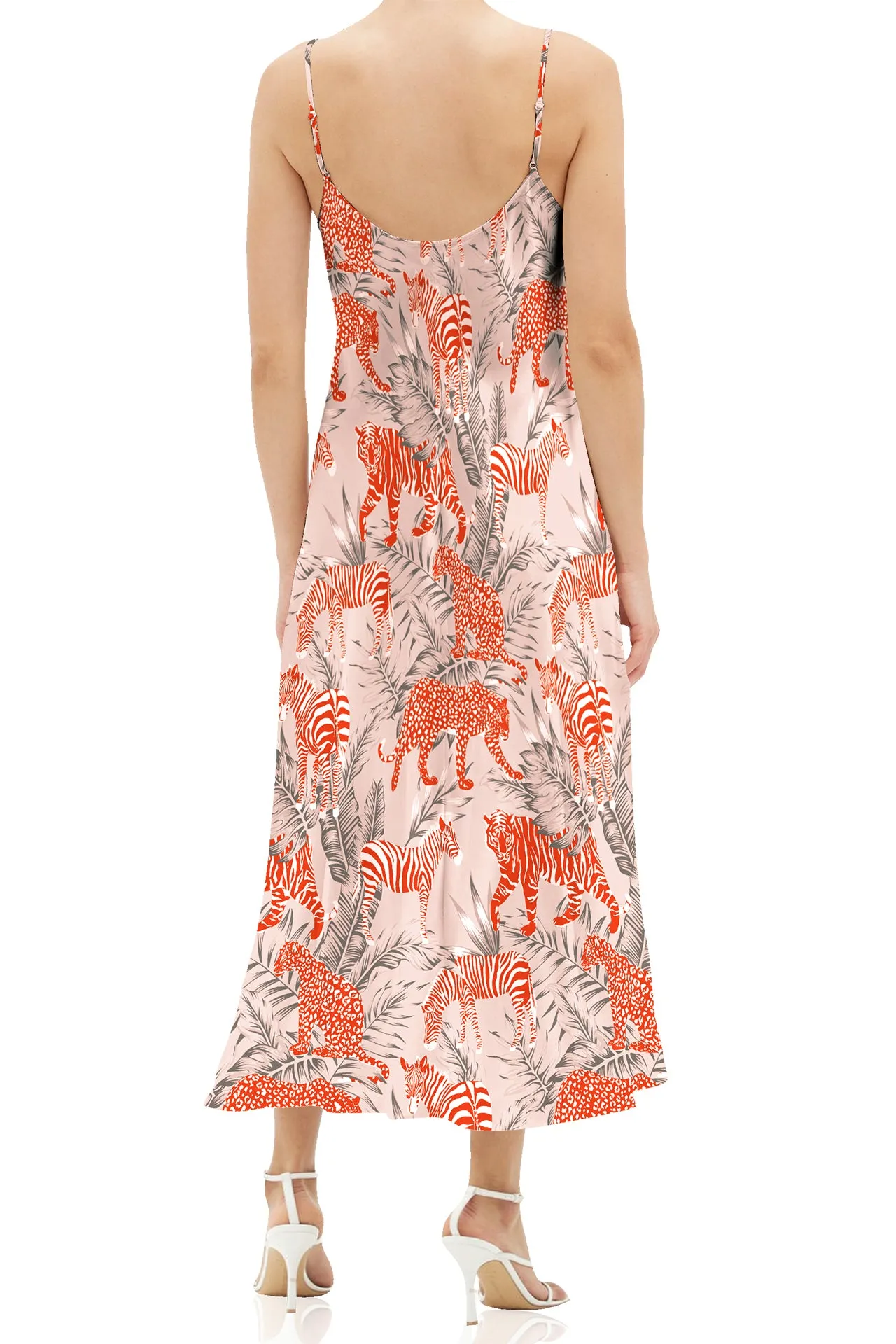 Zebra Print  Cami Slip Midi Dress in Orange